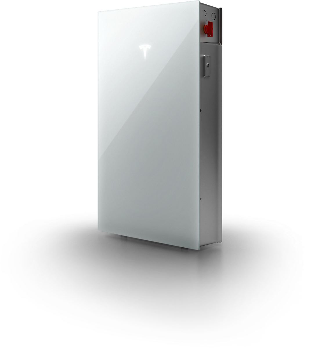 Tesla Powerwall 3, three-quarter studio view showing the integrated solar inverter and DC isolator